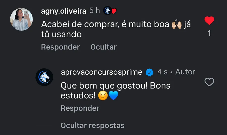 Print de comentário de aluna que acabou de comprar o material