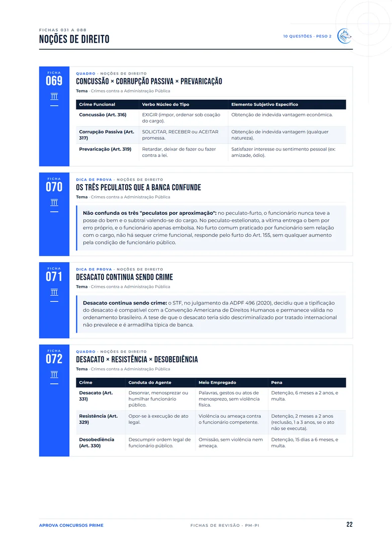 Ficha de revisão de Noções de Direito sobre crimes em espécie